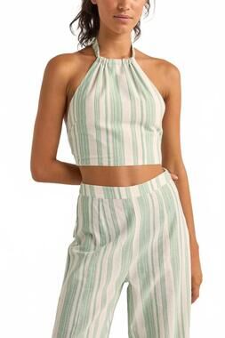 NEW RHYTHM. dinero stripe halter top in green